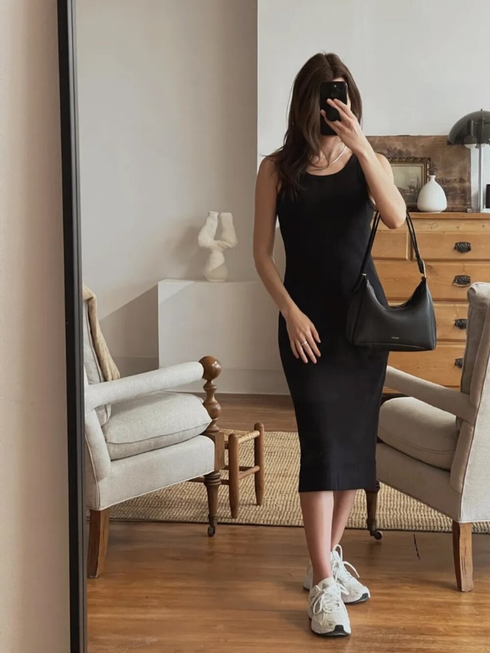 Everlane The 90s Ribbed Tank Dress in black, size small